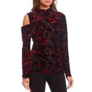 Donna Karan Velvet Long Sleeve Blouse/Shoulder Cut-out, Size Small